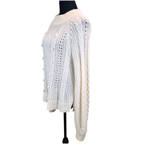 J. Crew Lambswool Blend Pom Pom Cable Knit Sweater Ivory Size Medium Capsule - Picture 3 of 13